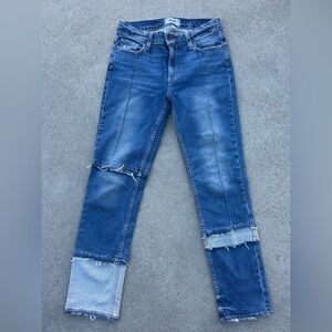 Paige Jacqueline Seamed Straight Crop In Saratoga Patchwork Jeans Size 26